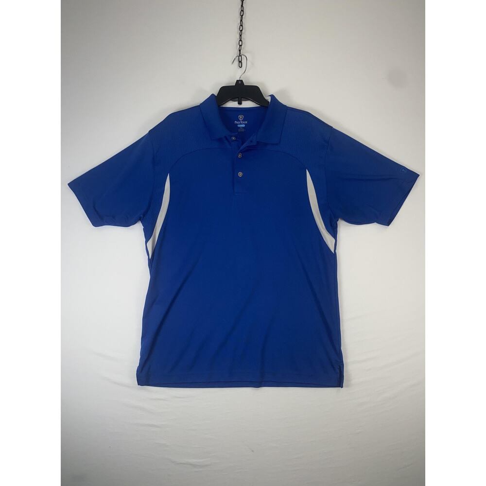 Pro Tour CoolPlay Polo Shirt Mens XL Blue Polyester Short Sleeve Colorblock Golf